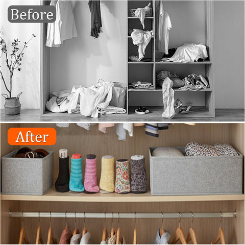 X-YSUNEAS Collapsible Fabric Storage Organizer Bins, 2 Size Foldable Closet Drawer Storage Boxes, 28×14×12cm & 14.5×14.5×12cm
