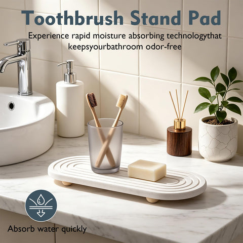 Quick Drying Stone Tray, Natural Diatomite Absorbent Mat with Wooden Feet, Fast Evaporation, Anti-Slip Grooves, Multifunctional for Bathroom Sink