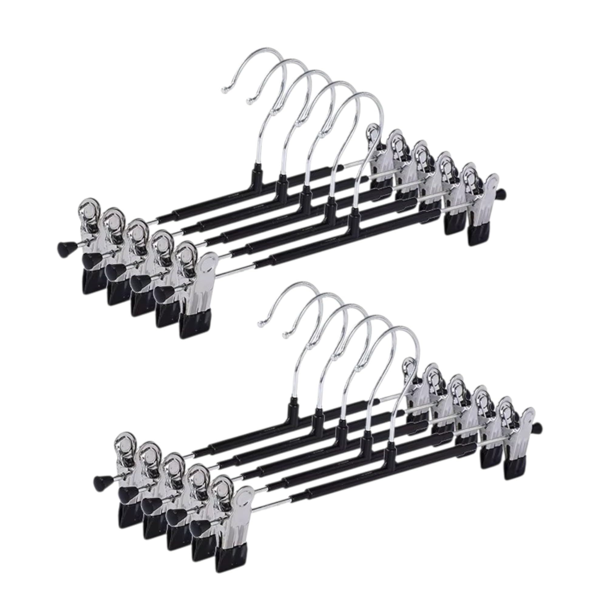 CRIFLOMAR Universal Hangers with Clips, 10 Pieces, 30 cm, Metal Hangers for Trousers and Skirts, Space Saving (Black)