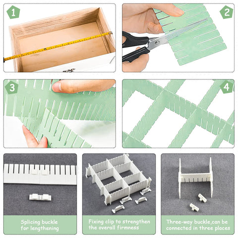 GIAK Drawer Dividers Adjustable Drawer Organizer 16 PCS Green Drawer Organiser 32 x 7 cm DIY Cut at Will for Socks, Underwear, Makeup, Kitchen