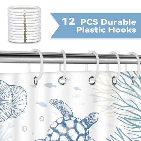 Hopomoon Sea Turtle Shower Curtain,Ocean Coastal Nautical Shells Starfish Coral Bath Curtain,Waterproof Polyester Fabric Summer Bathroom Decor with
