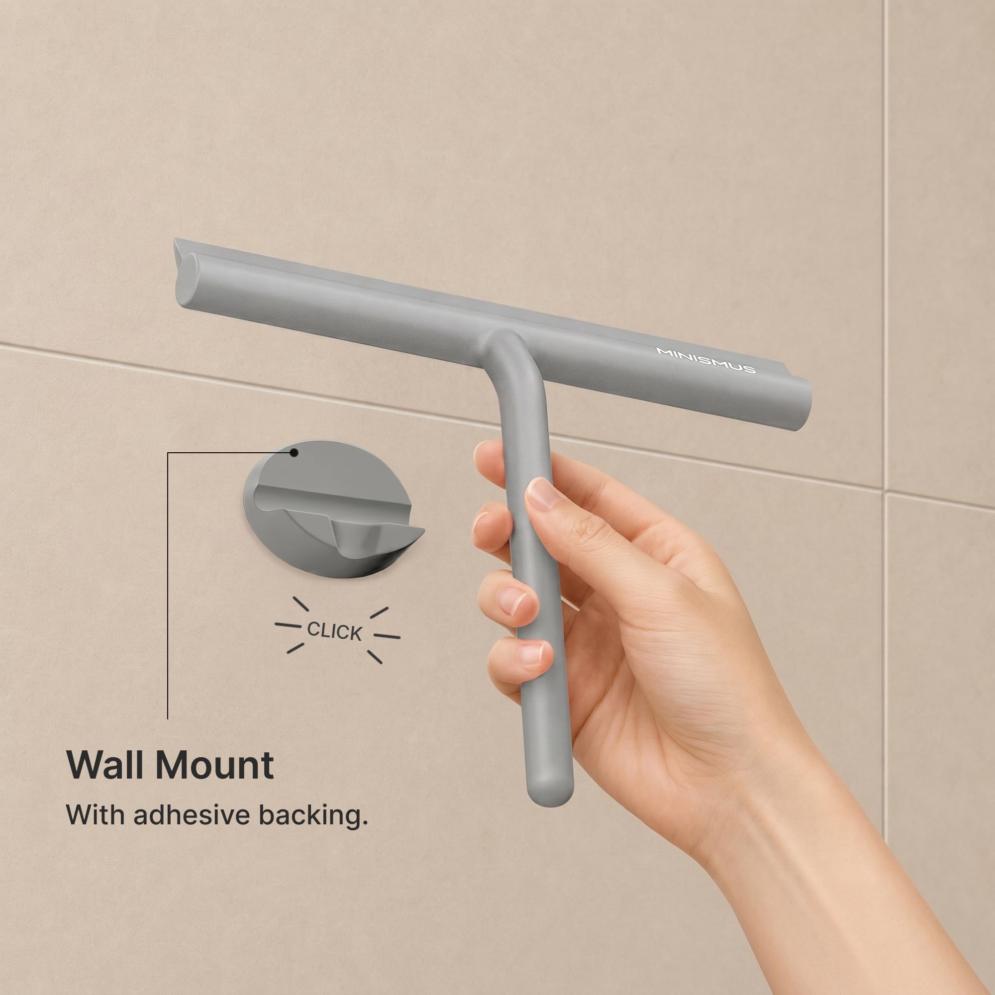 Minismus Silicone Shower Squeegee, No Drilling Bathroom - 28cm Grey Magnet