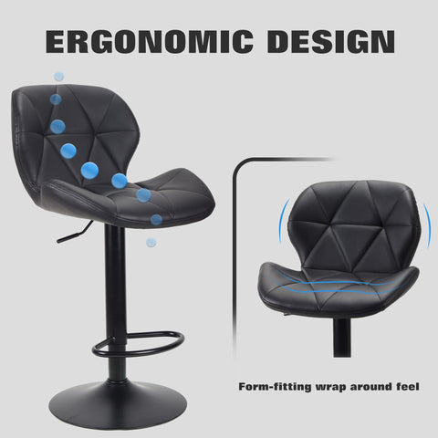 WangPangzi Bar Stools Set of 2 Bar Chairs,Modern Height Adjustable Kitchen Stools With Backs, Swivel Faux Leather Kitchen Island Chairs(All Black)