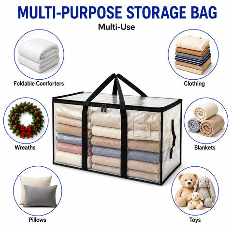 Moving bags 94L Large Clear Storage bags packing boxes Heavy Duty PP Woven Bags with Reinforced Handles and Zipper Foldable for Clothes Bedding