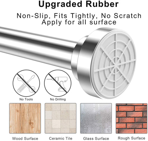 Shower Curtain Rod extendable(120-290cm), Non-Slip, Never Rust, Tension Curtain Rod, No Drilling,304 Stainless Steel