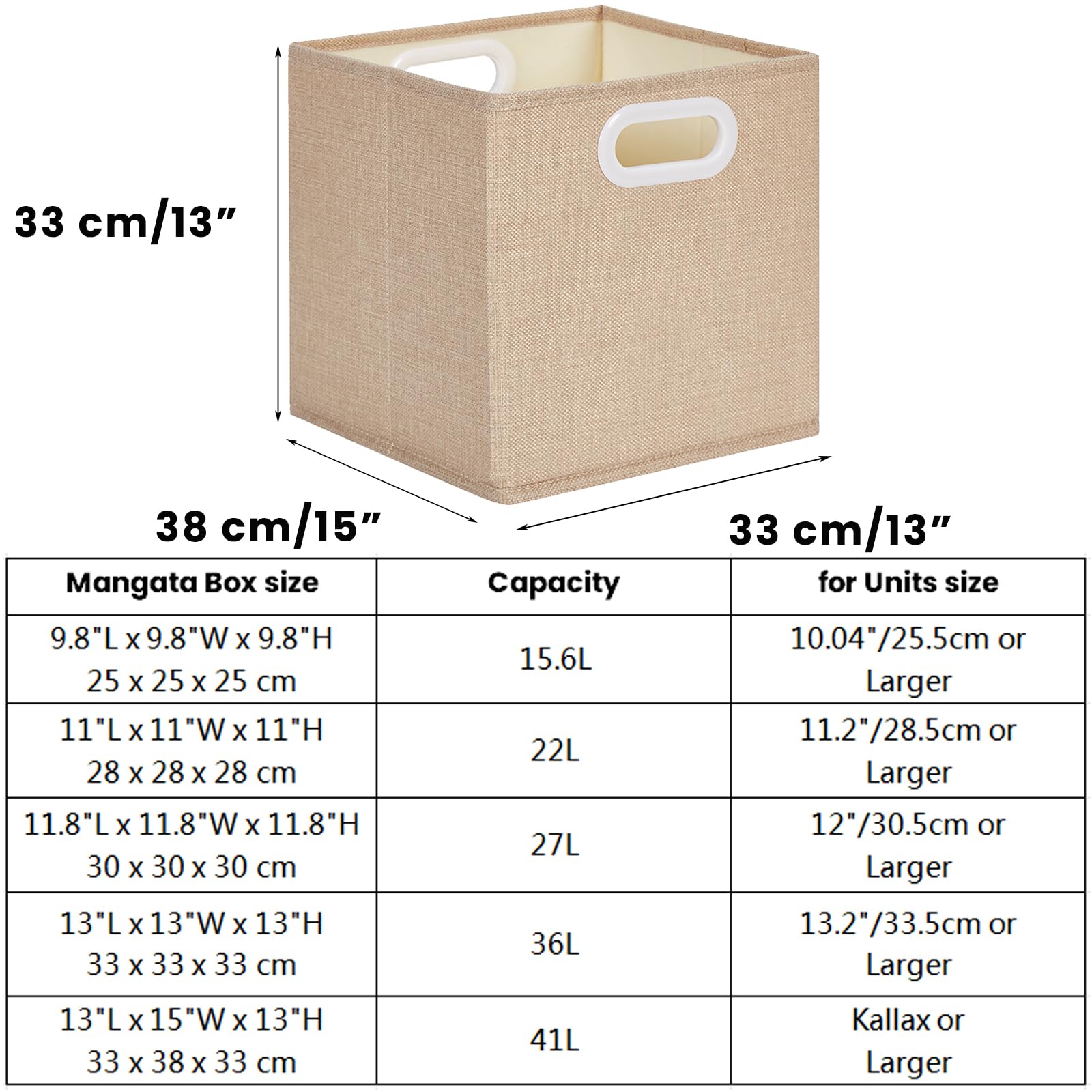 Mangata Cube Storage Boxes 33x38x33cm, Light Khaki, 4Pcs