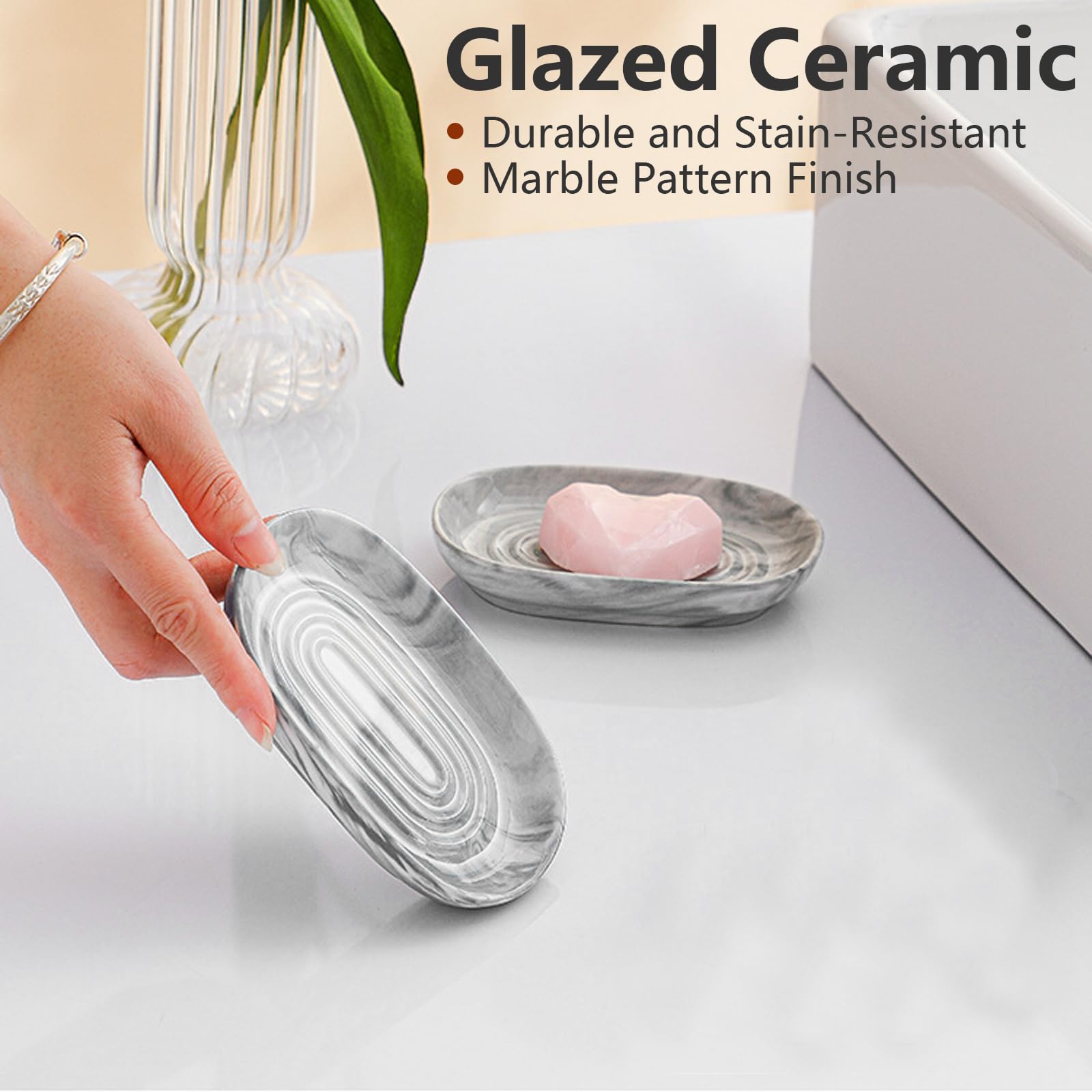 Soap Dish - Homiladi Ceramic Soap Case with Marble Pattern | Marble Tray | Anti-Slip Soap Holder & Tray for Bathroom, Shower, Kitchen Sink