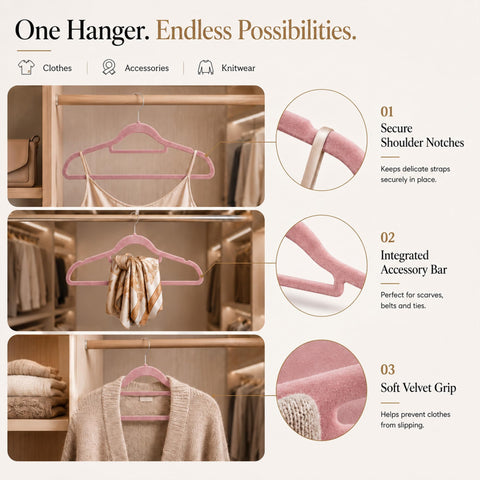 Housezy Coat Hangers, 20 Pack, Non-Slip Velvet Hangers for Clothes with Tie Bar & 360° Rotating Hook, Strong & Durable