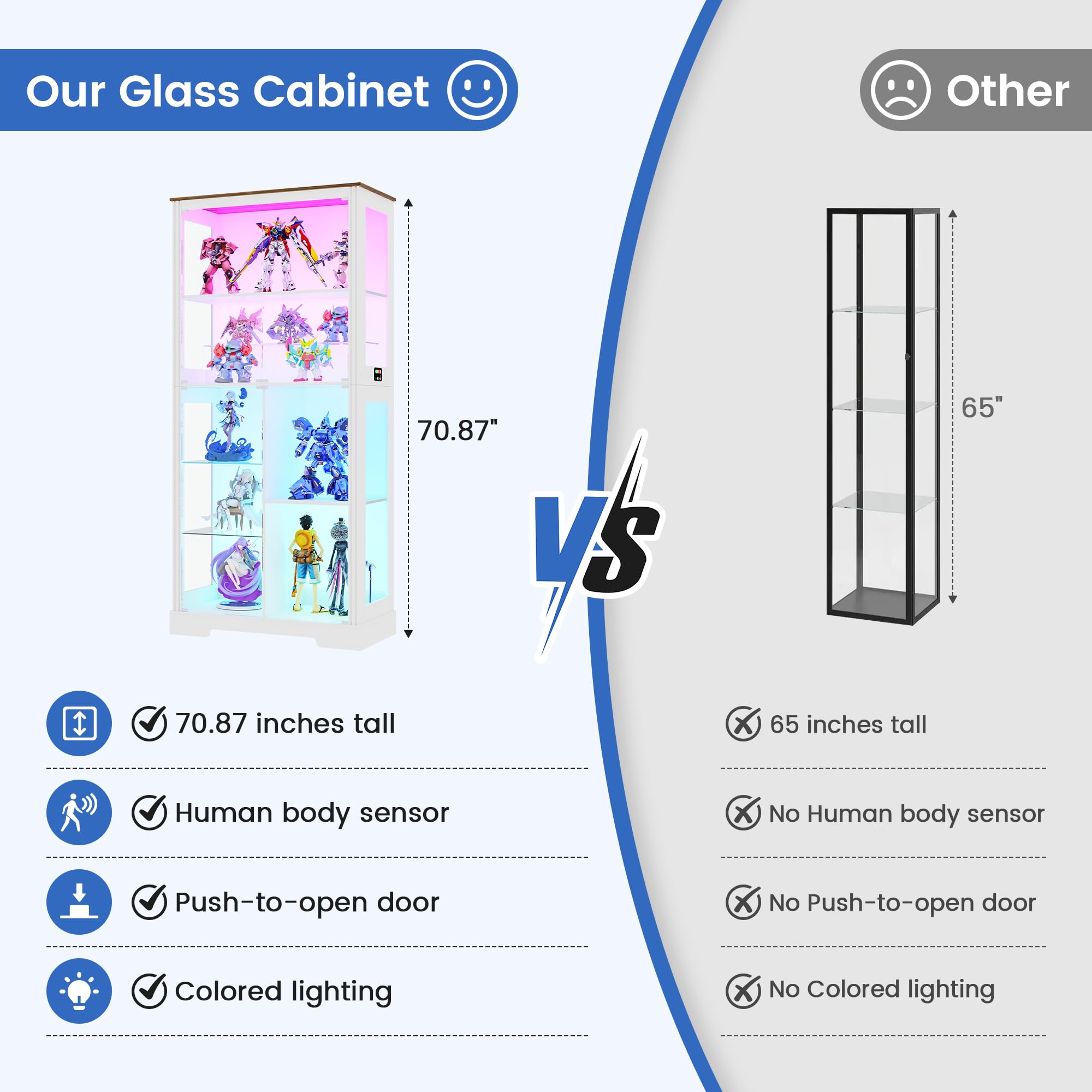 180cm Display Cabinets with RGB Lights and Human Sensing for Living room