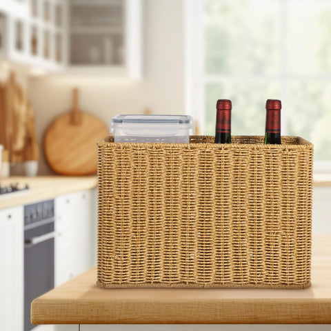 Alipis Woven Storage Basket Rattan Style Desktop Organizer with Hollow Handles Large Capacity Storage Box for Home Supplies and Sundries