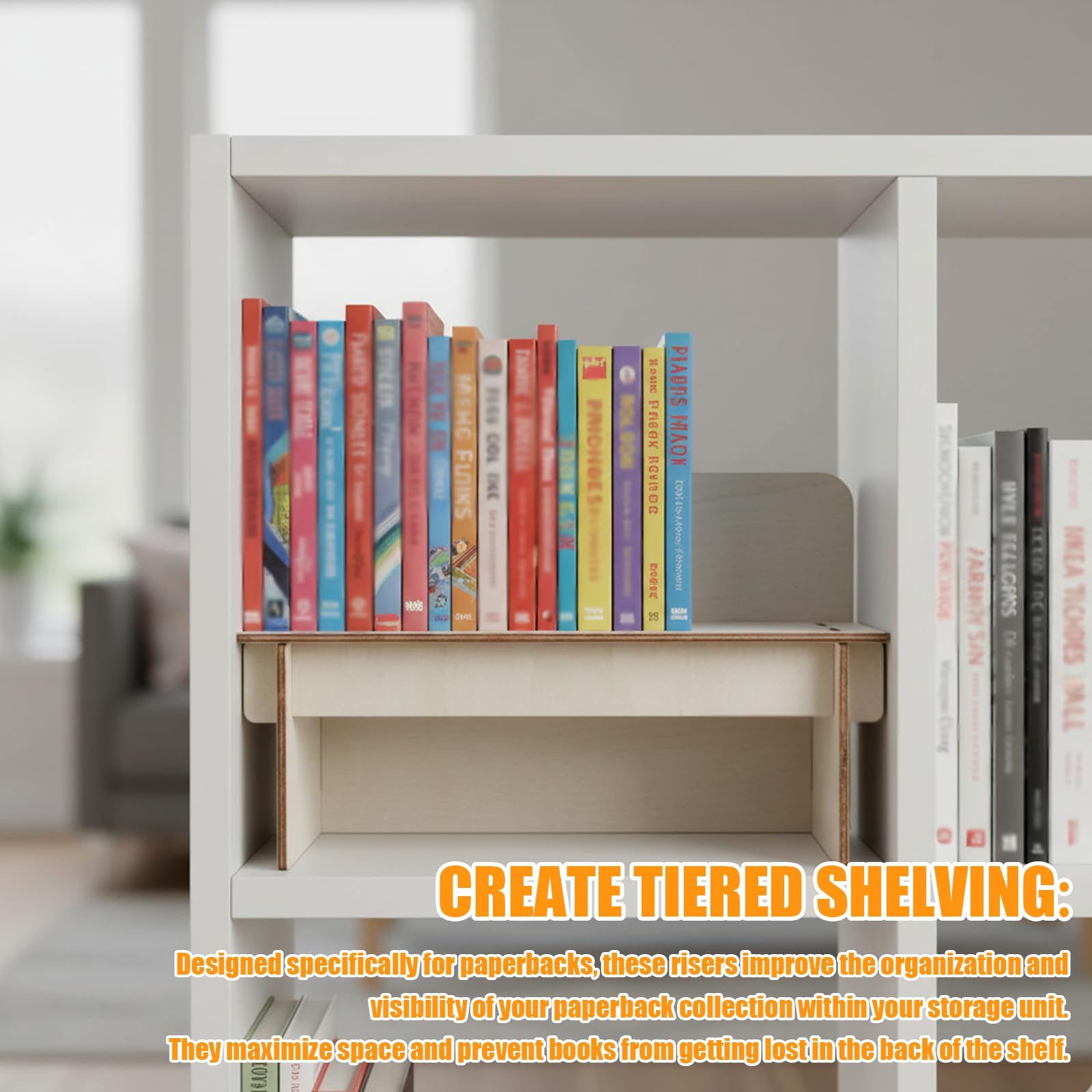 SUNUCO Paperback Book Riser insert compatible with Ikea Kallax Storage Unit, Inserts Shelves for Improved Book Organization, (2Pcs)