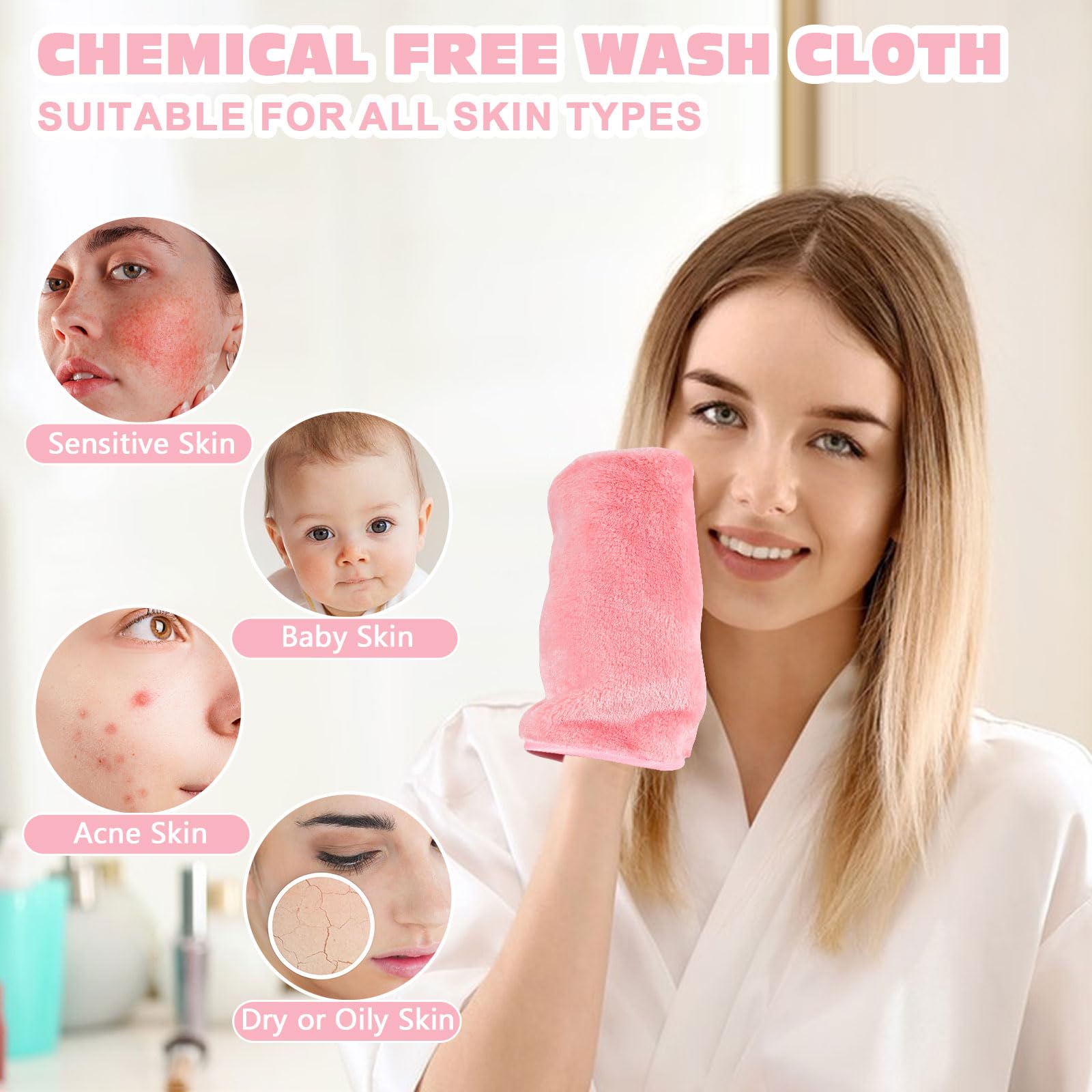 PHOGARY 6 Pack Microfiber Flannel Face Cloths Face Body Wash Cloth, Super Absorbent & Soft Facial Mitts, Reusable Makeup Remover Wash Gloves