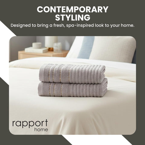 Rapport Home Linear Bath Sheets 2 Pack | Dove Grey | 90x140cm | Luxurious 500GSM 100% Cotton | Oeko-Tex Certified Absorbent & Soft Bathroom Towels