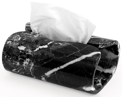 SPESHSTONES Marble Tissue Box Cover 7.5 Inch Rectangle Black Stone Holder for Facial Tissues and Paper Napkin