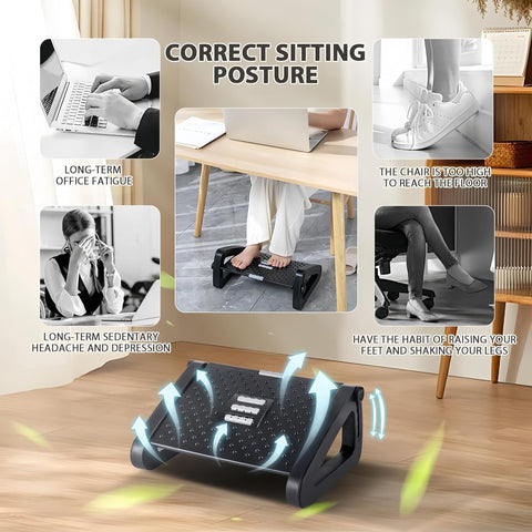 Foot Rest for Under Desk at Work,Adjustable Height Footrest Ergonomic Foot Stools for Under Office Desk,Rocking Footrest with Roller Massager-Leg