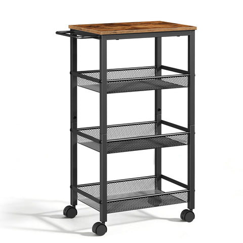 HOOBRO 4-Tier Serving Trolley with Wheels and Adjustable Feet, Rolling Trolley, Narrow Storage Trolley, Bar Cart, for Kitchen, Lounge, Dining Room