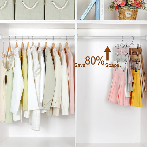 TOPIA HANGER 4 Tier Metal Skirt Hangers for Women, Pants Hanger Space Saving with Adjustable Clips, Gain 70% More Space, Non Slip Grip for Slacks