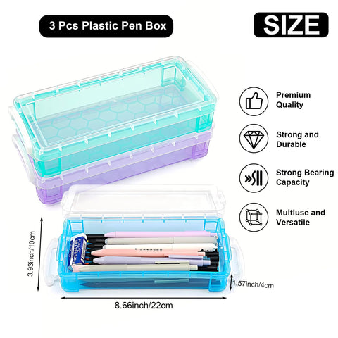 DARUITE Pencil Box, 3 Pack Pen Storage Organiser with Snap Tight Lid