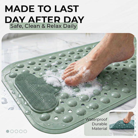 Rugs Garden Massager Foot Shower Bath Mats - Washable Non Slip Anti Mould Rubber Bathmat with Suction Cups for Bathtub and Bathroom (Green, 40x70 cm)
