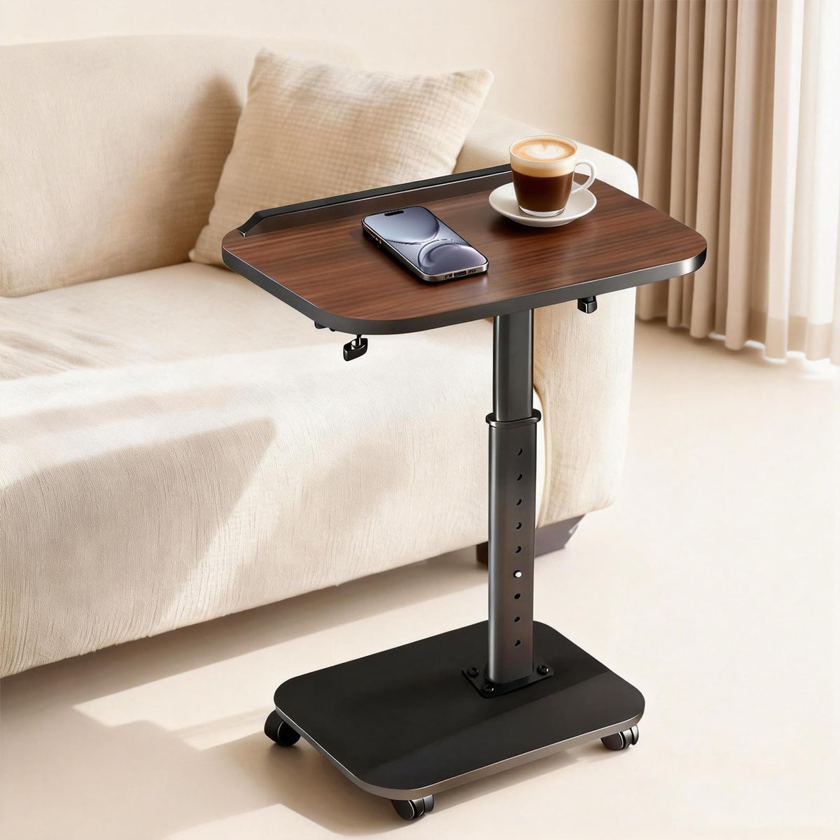 C Shaped Side Table, Sofa TV Tray Tables Adjustable Height & 180° Flip-Over Panel Design