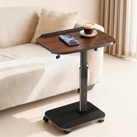 C Shaped Side Table, Sofa TV Tray Tables Adjustable Height & 180° Flip-Over Panel Design