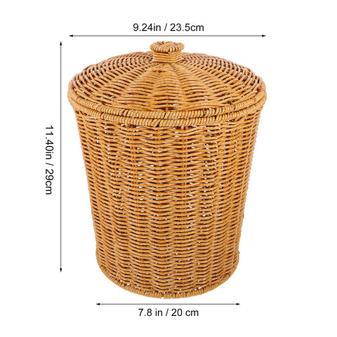 TOYANDONA Wicker Trash can Rattan Round Waste Basket with Lid Wicker Wastebasket Woven Storage Basket Clothes Container for Bathroom, Kitchen