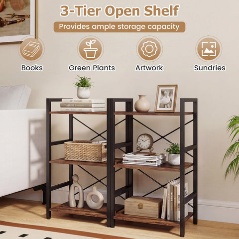 CASART 3/5-Tier Bookcase (Rustic Brown, 42 x 28 x 71cm)