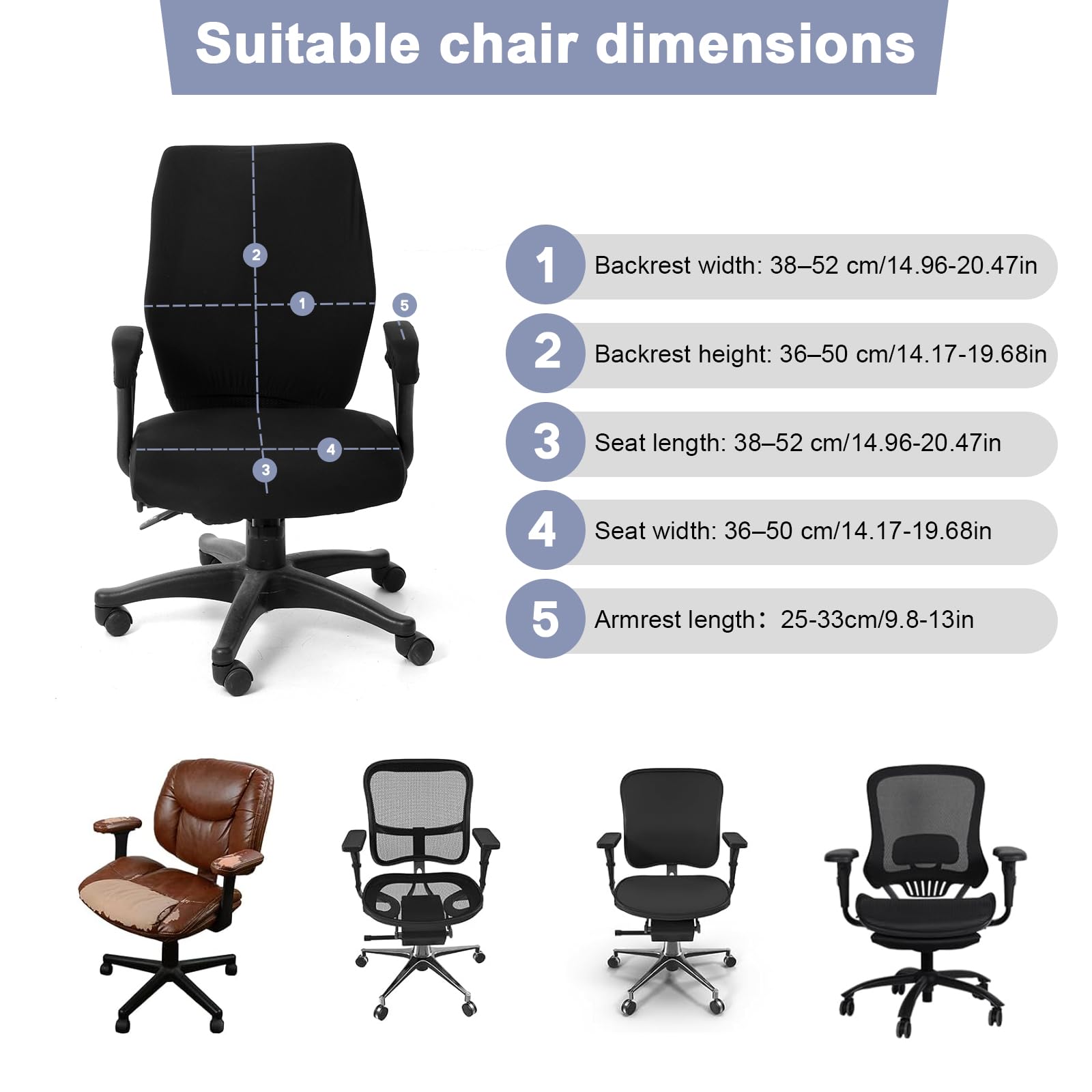 Yolev 4 Pcs Office Chair Covers Set,Computer Universal Protective Stretchable Chair Seat Covers with Armrest Cover,Slipcovers Pads,Cushion Backrest
