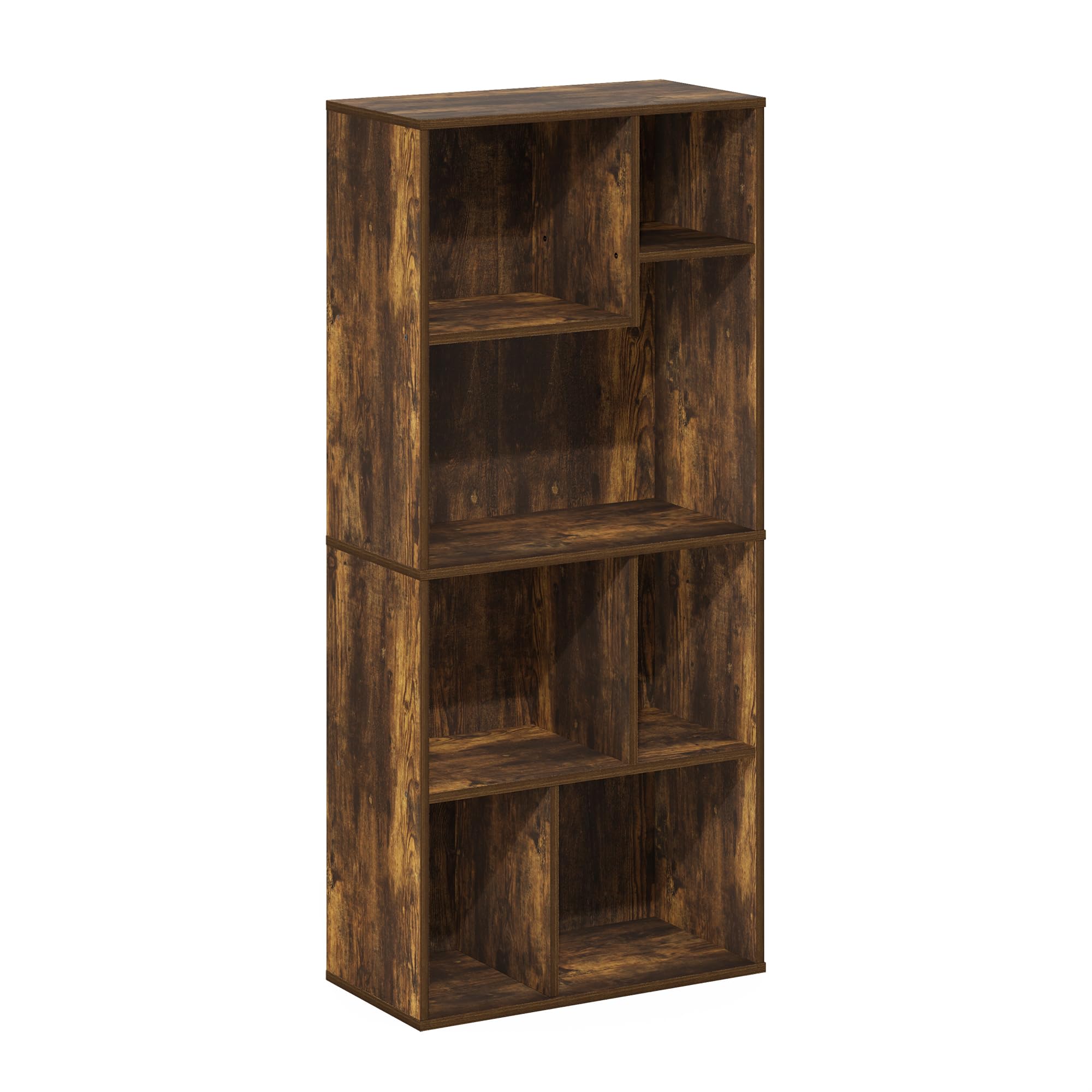 Furinno DALY Book Shelf, 7-Cube Bookshelf, Cube Storage Organizer Bookcase with Irregular Compartments, 24.1 x 48.0 x 106.9 cm, for Living Room