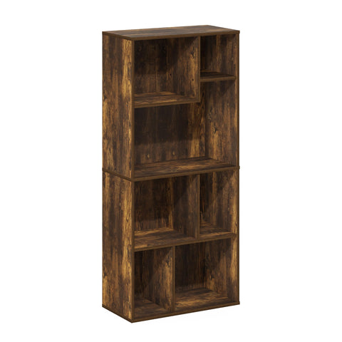 Furinno DALY Book Shelf, 7-Cube Bookshelf, Cube Storage Organizer Bookcase with Irregular Compartments, 24.1 x 48.0 x 106.9 cm, for Living Room