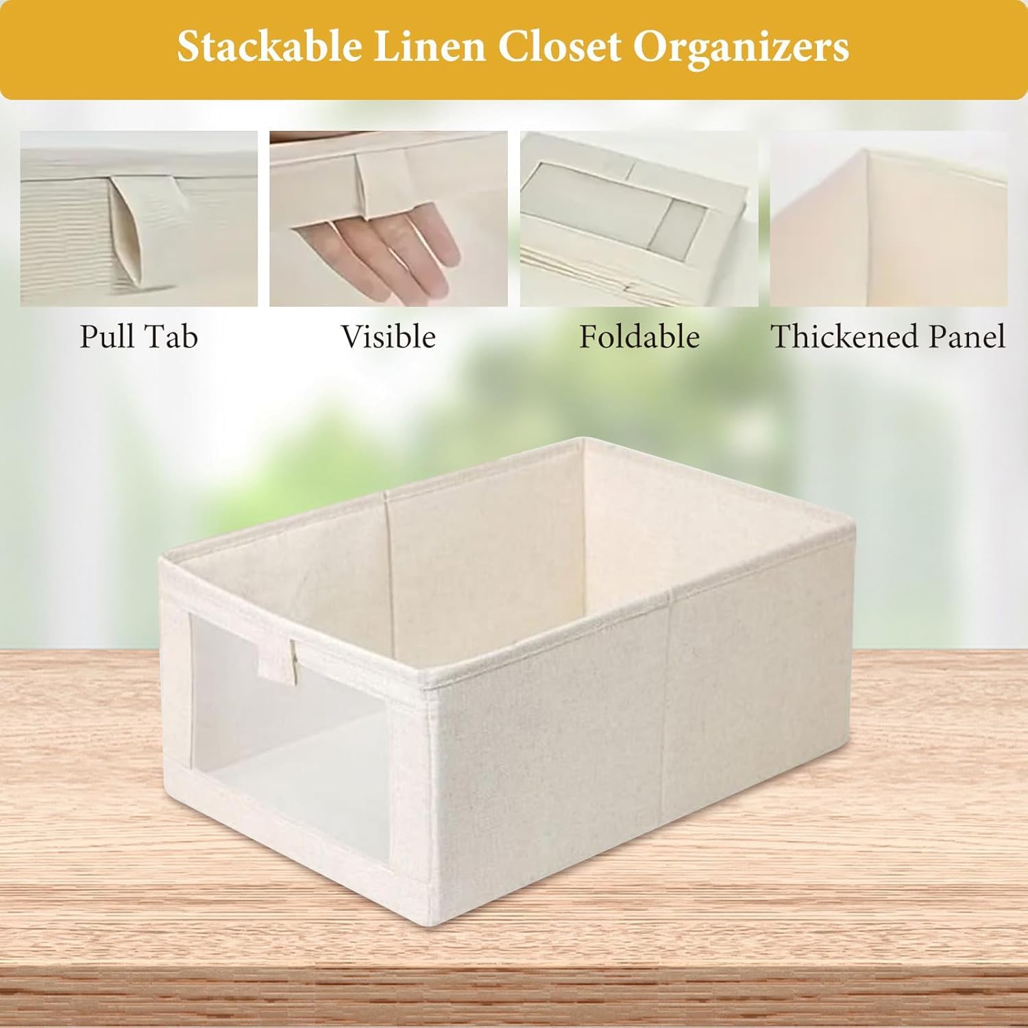 Wardrobe Storage Organiser Foldable - 6Pcs Drawer Organiser Clothes Fabric Storage Boxes Bin with Clear Window Shelf Stackable Clothing Storage Boxes
