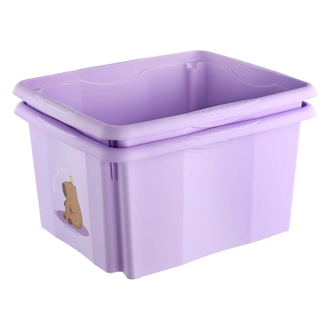 keeeper karolina storage box with lid, 24 l, nestable and stackable, Design: Capybara, For children, Violet (Soft Purple)