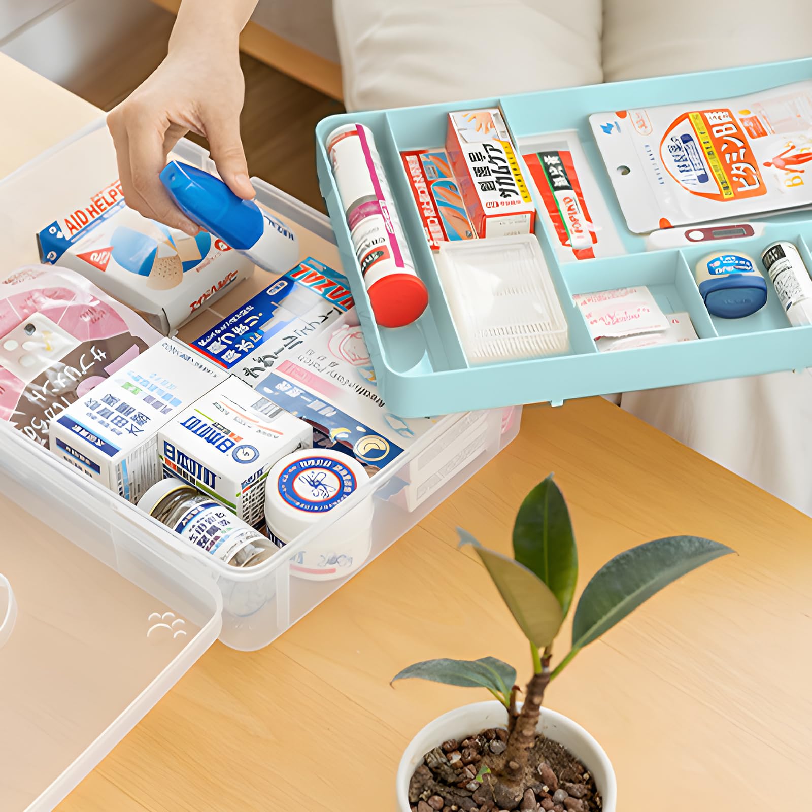 Craft Storage Box Clear Craft Stackable Large Sewing Box with 7 Compartment Tray Large Capacity for Medications, Sewing Supplies