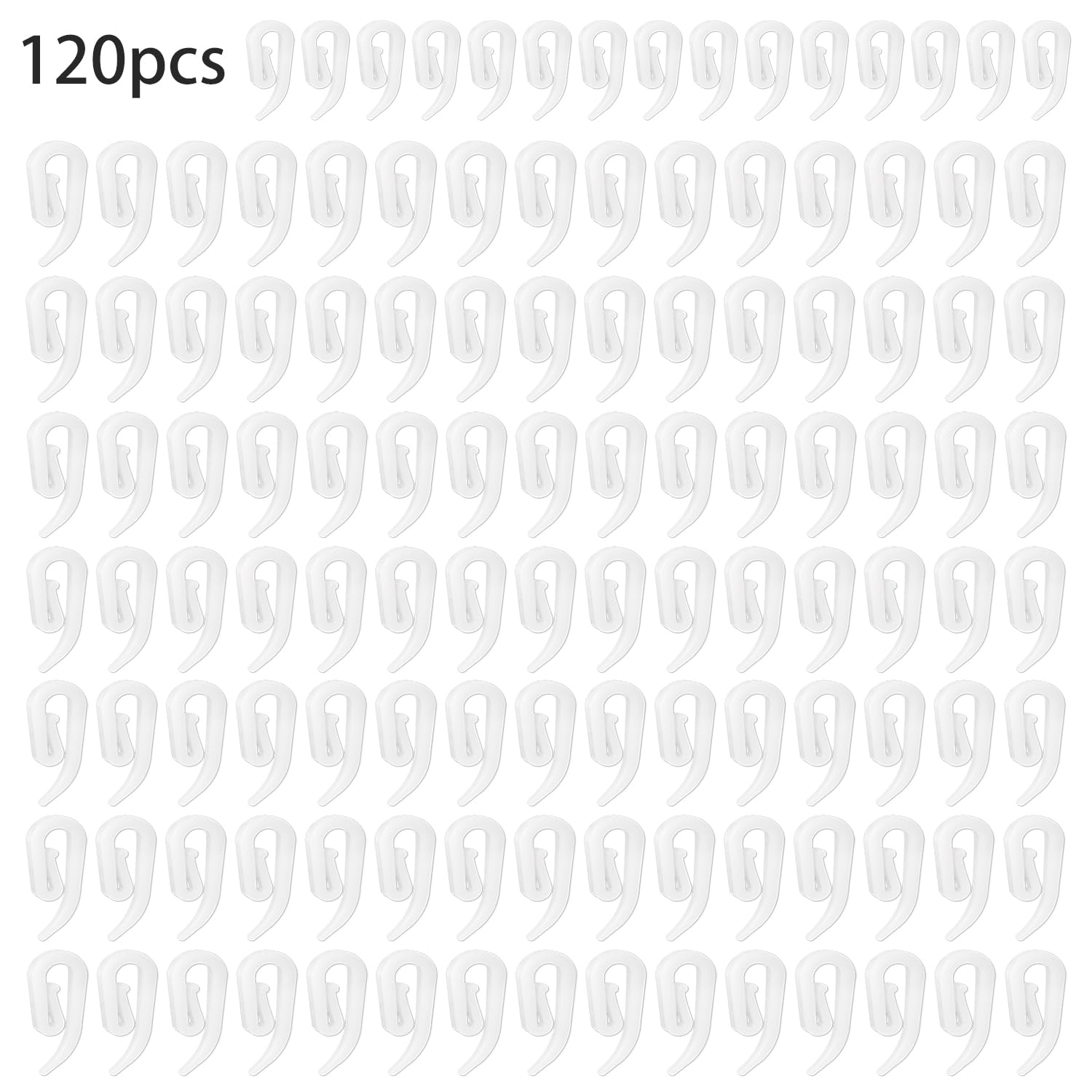 Curtain Hooks Plastic White Pack of 120, 2.8x1.2cm, Drapery Hooks for Windows, Doors and Shower Curtains Fits Most of Curtains