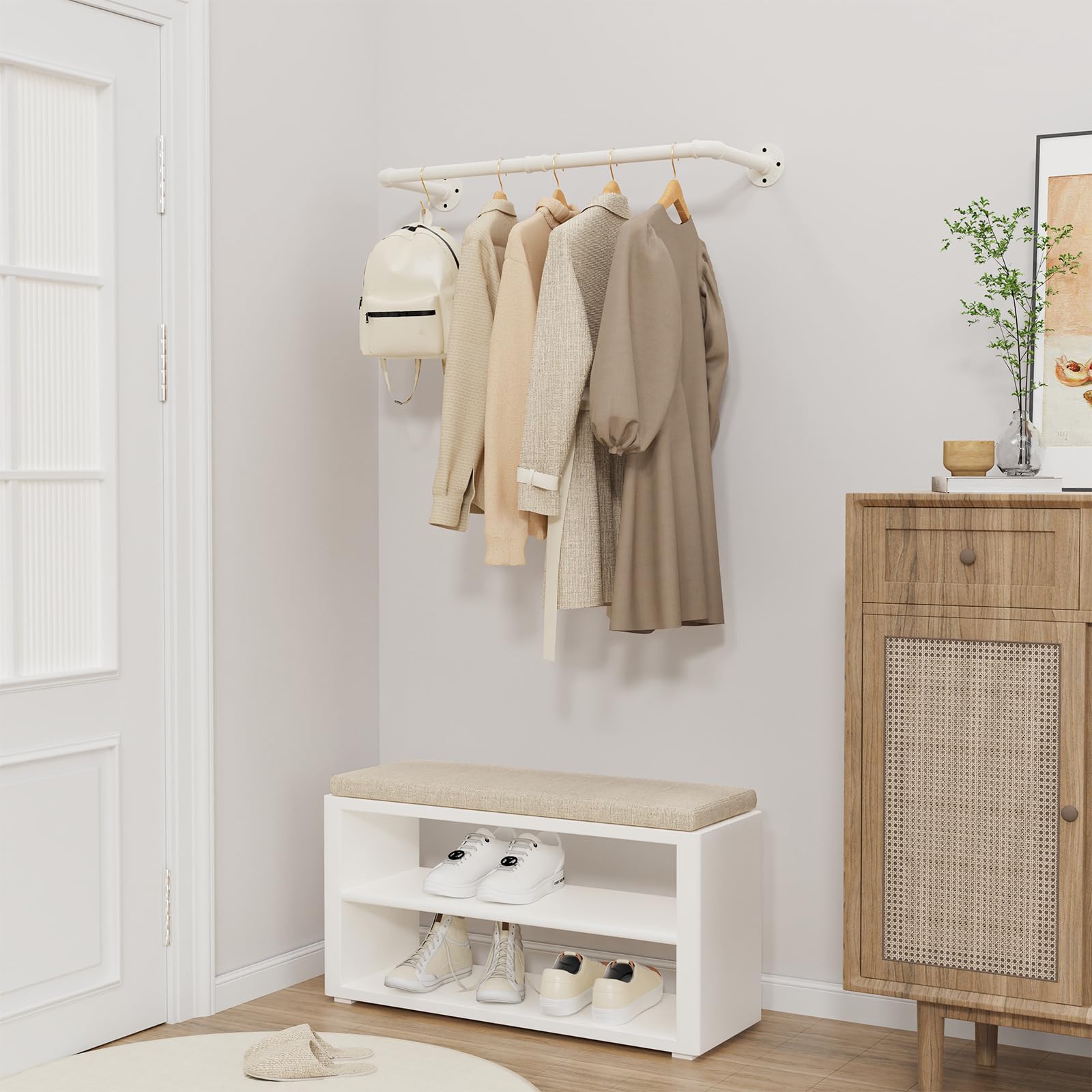 Yawinhe Wall Mounted Clothes Rail,80cm Pipe Clothes Rack,1 Pack,White