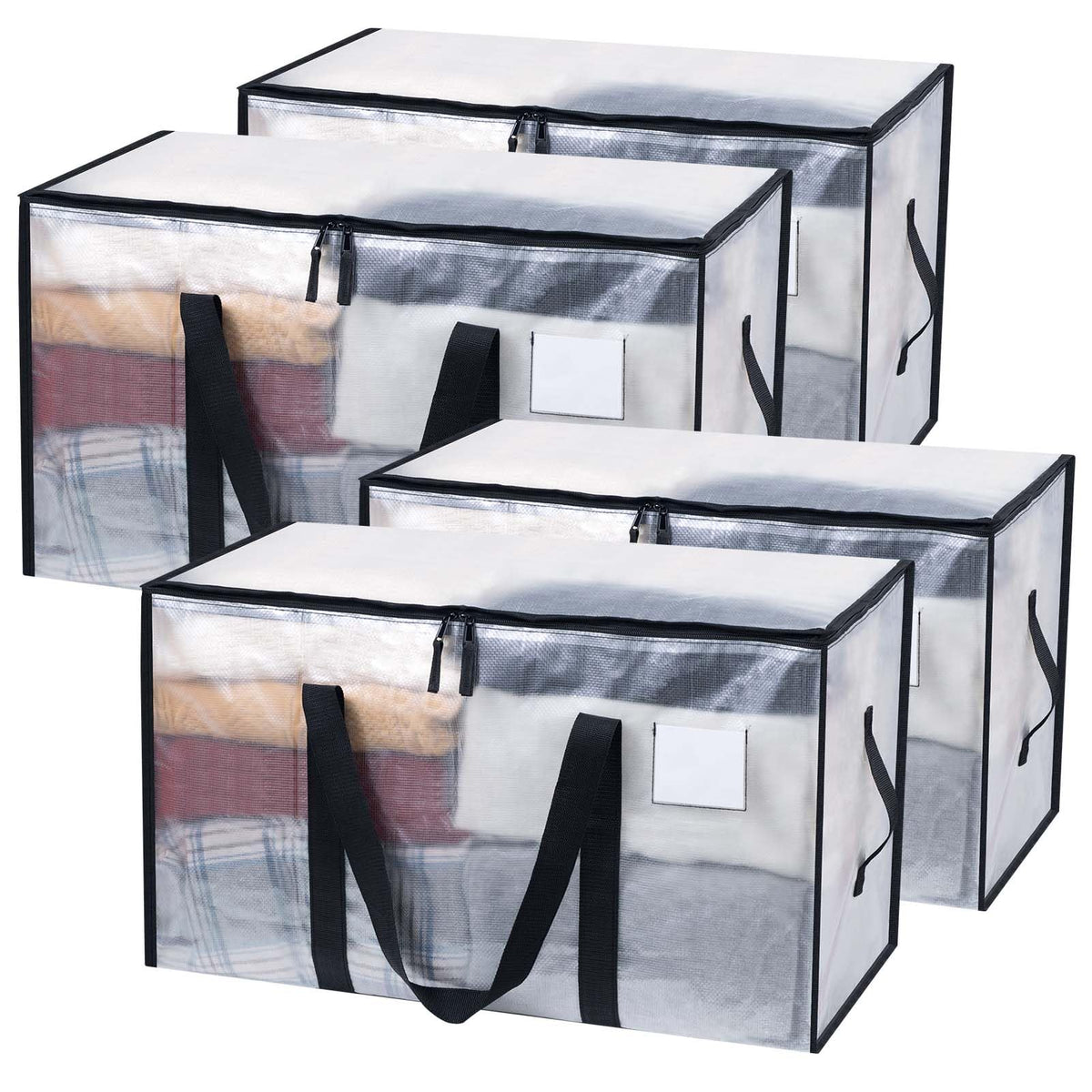 JOJOSEE Clear Clothes Storage Bags, 91L Large Moving Bag (Clear, 4 Pack)