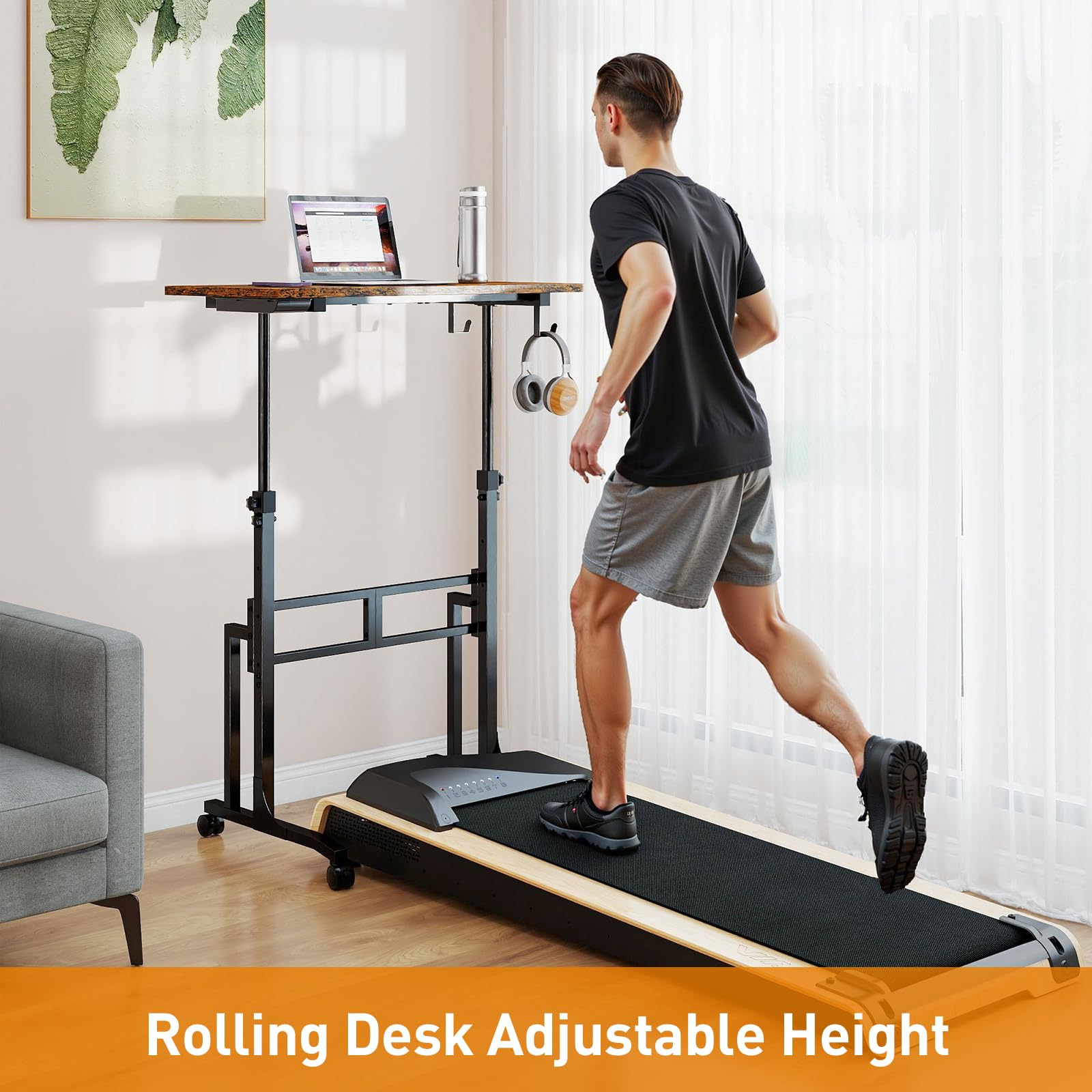 ikkle Standing Desk with Wheels, 34 Inch Height Adjustable Treadmill Training Table, Mobile Sit Stand Up Desk
