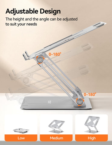 TECKNET Laptop Stand for Desk, Ergonomic Foldable Laptop Riser, Silver