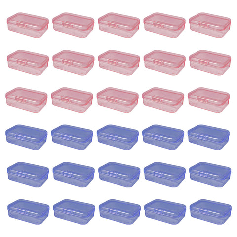 LJY Small Plastic Boxes, 30 Pack, 15 Blue and 15 Pink, 6.5 x 4.5 x 2 cm
