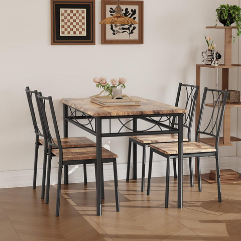 Dining Table and 4 Chairs Set, 5-Piece Kitchen Table Set with Heavy Duty Metal Frame, Space Saving Furniture for Small Dining Room, Apartment