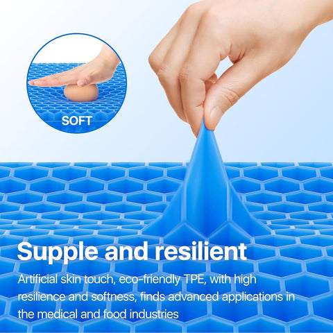 Gel Seat Cushion for Long Sitting, Honeycomb Design Double Thick Gel Cushion for Coccyx Sciatica & Lower Back Pain Pressure Relief