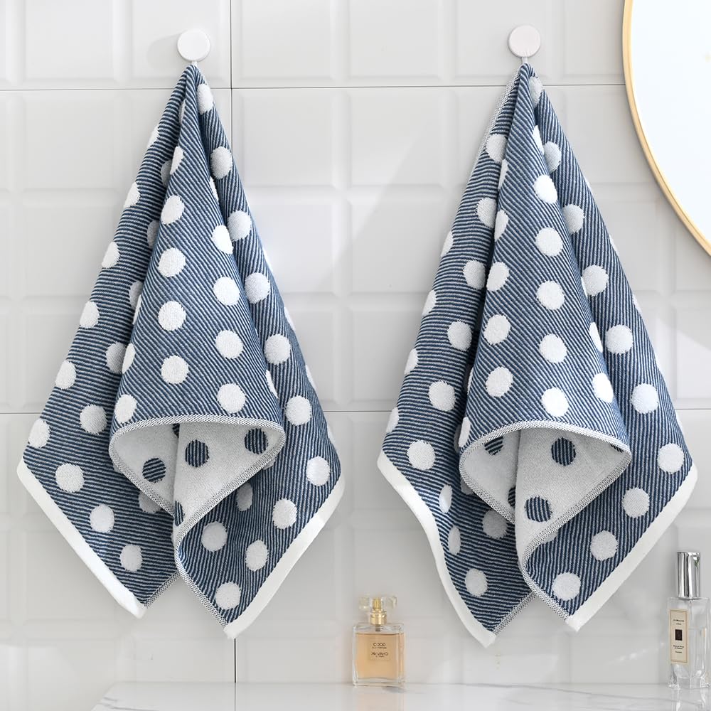 sense gnosis Yellow Jacquard Striped Polka Dot Hand Towels Set of 2 Super Soft 100% Cotton Absorbent White Terry Bath Hand Towels for Bathroom