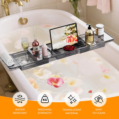 Bath Trays for Across the Bath, Extendable Deep Calm Bath Caddy, Acrylic Bath Shelf Bathroom Accessory, Home SPA Boards for Adults