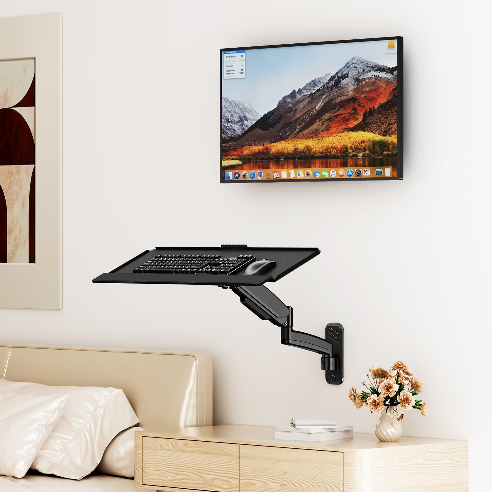 PUTORSEN Wall Mounted Keyboard Tray, Pneumatic Spring, Height Adjustable