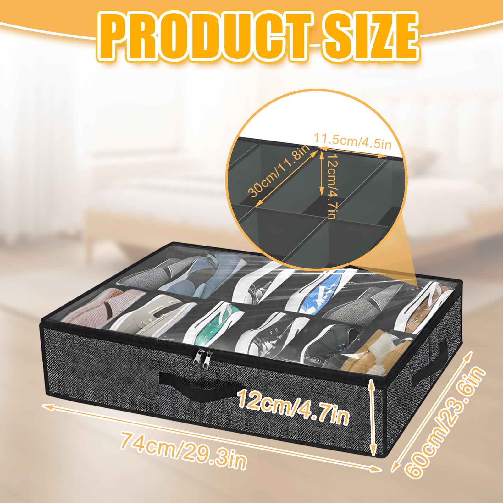 APACALI Under Bed Shoe Storage Set of 3, Fits 36 Pairs Total, Under Bed Shoe Storage Oorganiser with Lid & Handles