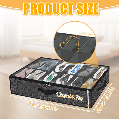 APACALI Under Bed Shoe Storage Set of 3, Fits 36 Pairs Total, Under Bed Shoe Storage Oorganiser with Lid & Handles