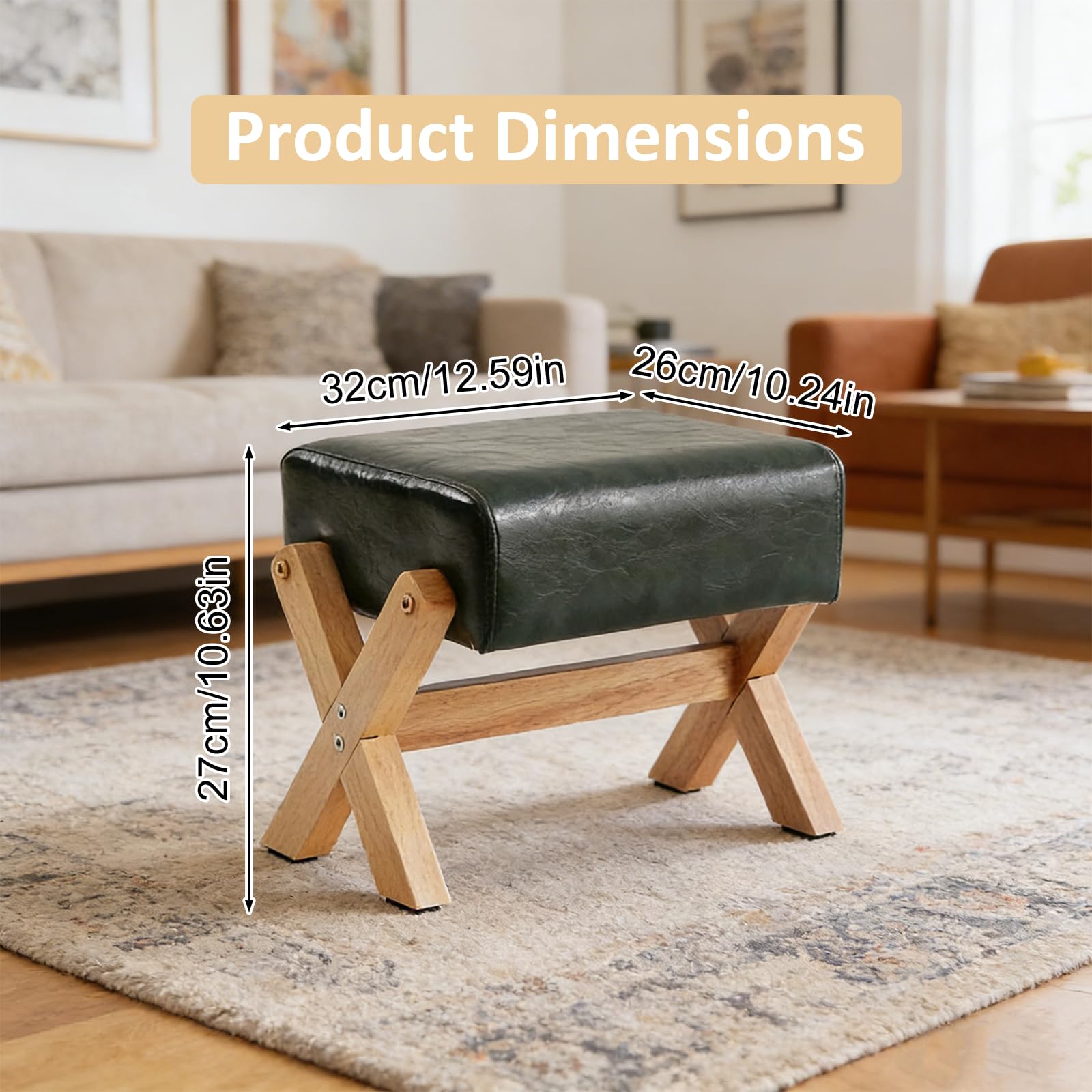 Small Foot Stool, 10.2in PU Leather Ottoman Foot Rest Shoe Changing Stool