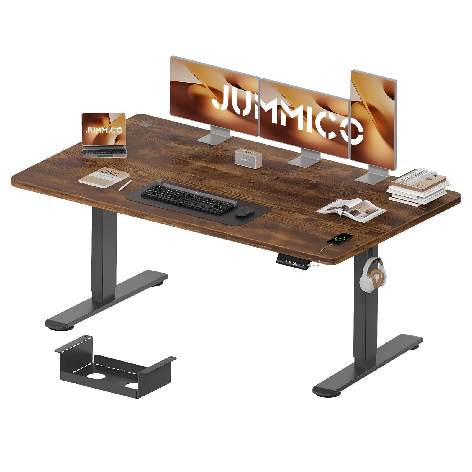 JUMMICO 160 x 80 cm Electric Standing Desk with USB Charging, Sedentary Reminder Height Adjustable Standing Desk, Sit Stand Desk