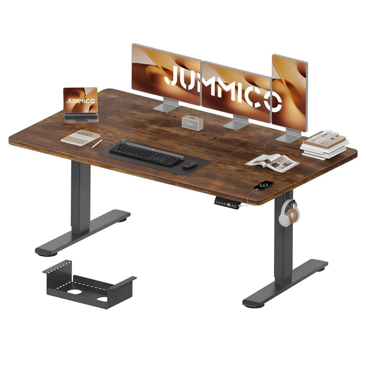 JUMMICO 160 x 80 cm Electric Standing Desk with USB Charging, Sedentary Reminder Height Adjustable Standing Desk, Sit Stand Desk