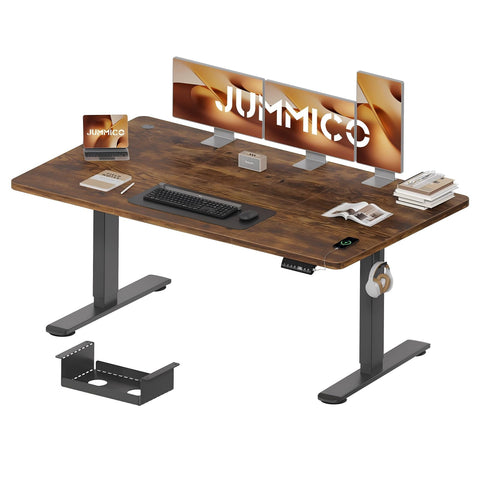 JUMMICO 160 x 80 cm Electric Standing Desk with USB Charging, Sedentary Reminder Height Adjustable Standing Desk, Sit Stand Desk